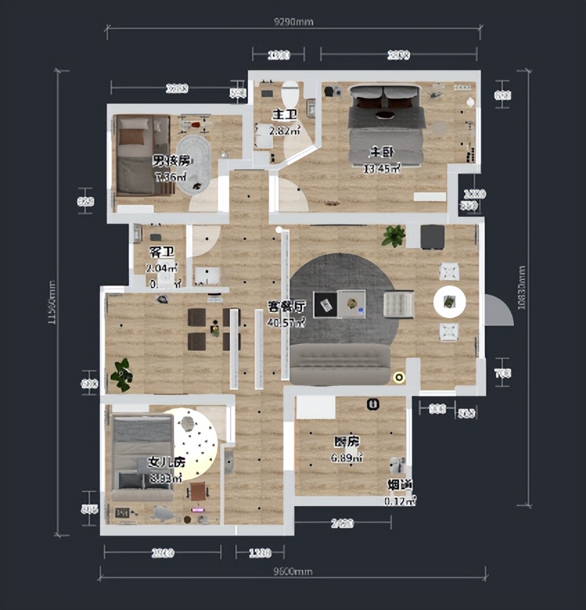 98平米三室两厅二卫简约装修风格,98平方米三室一厅装修现代简约