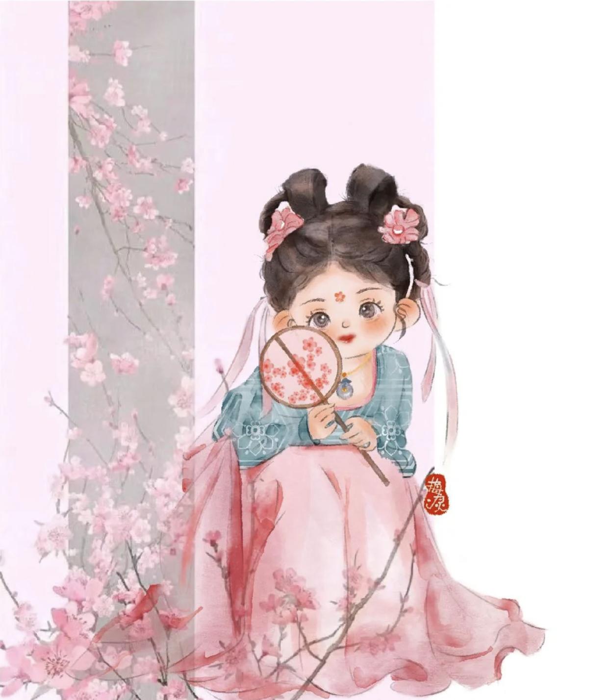 可爱的古风小人插画,古风插画风景手绘简单小图案黑白