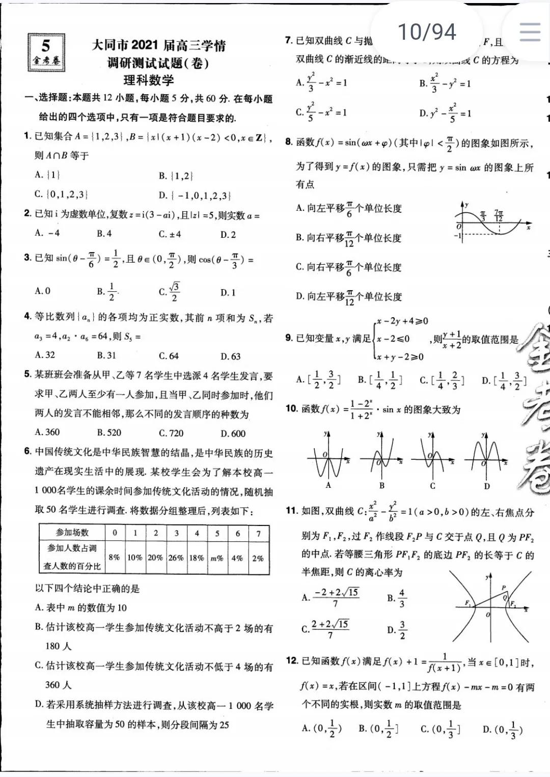 2022届广东省高三模拟测试卷数学,2022全国100所名校模拟示范卷数学
