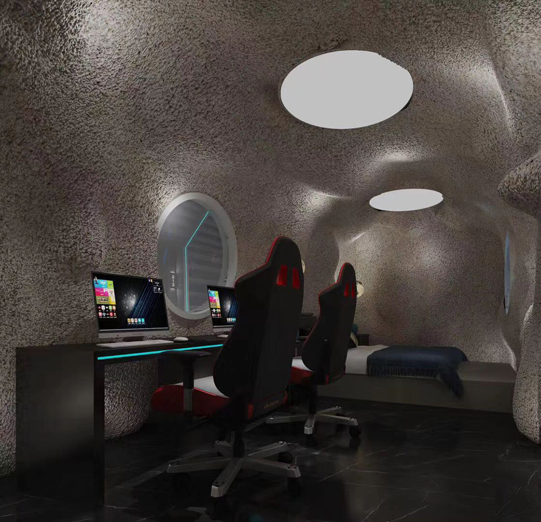 科技感电竞酒店设计效果图,高级电竞酒店设计风格