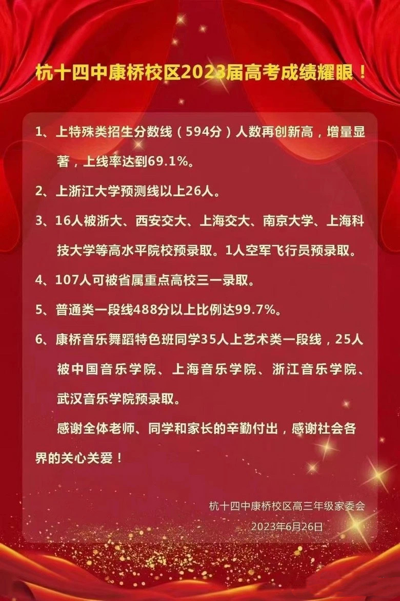 杭州高中高考一本率排名,杭州前十二所重点高中高考喜报
