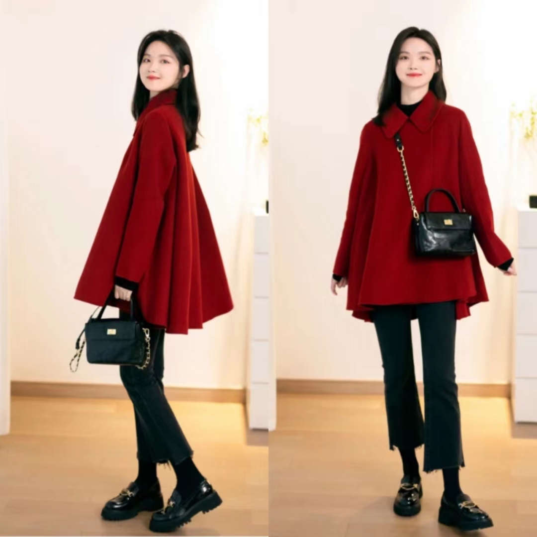 法式蝴蝶结上衣红色,红色搭配深杏色好看吗