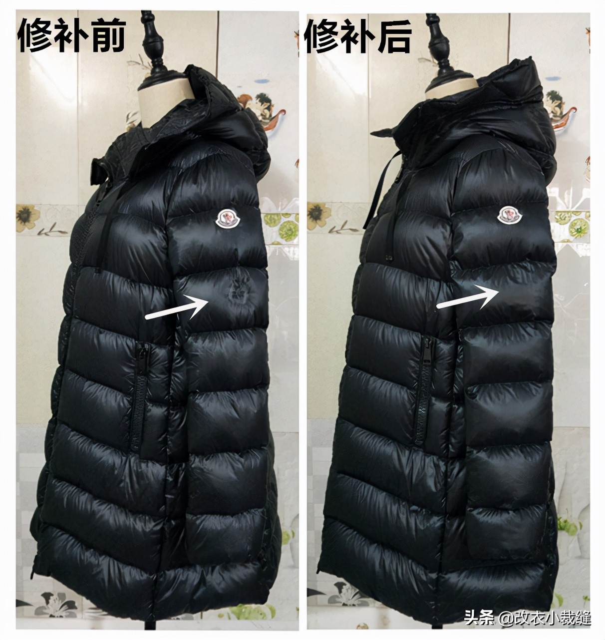 刺绣补破洞羽绒服,羽绒服破洞刺绣图案