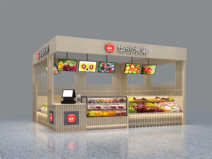 300平方水果店陈列效果图,10平米水果店布局设计效果图