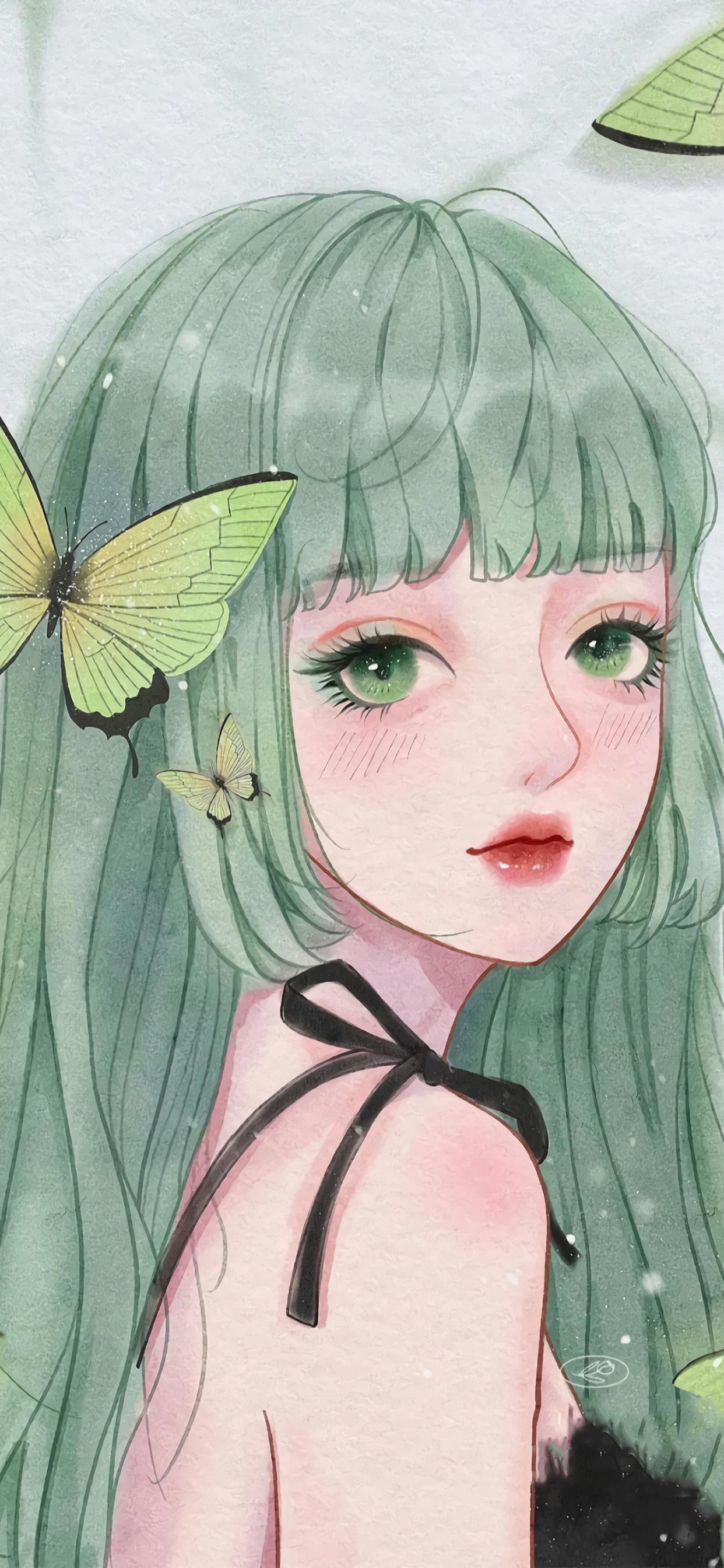 高级感壁纸女生插画,少女的柔情插画壁纸