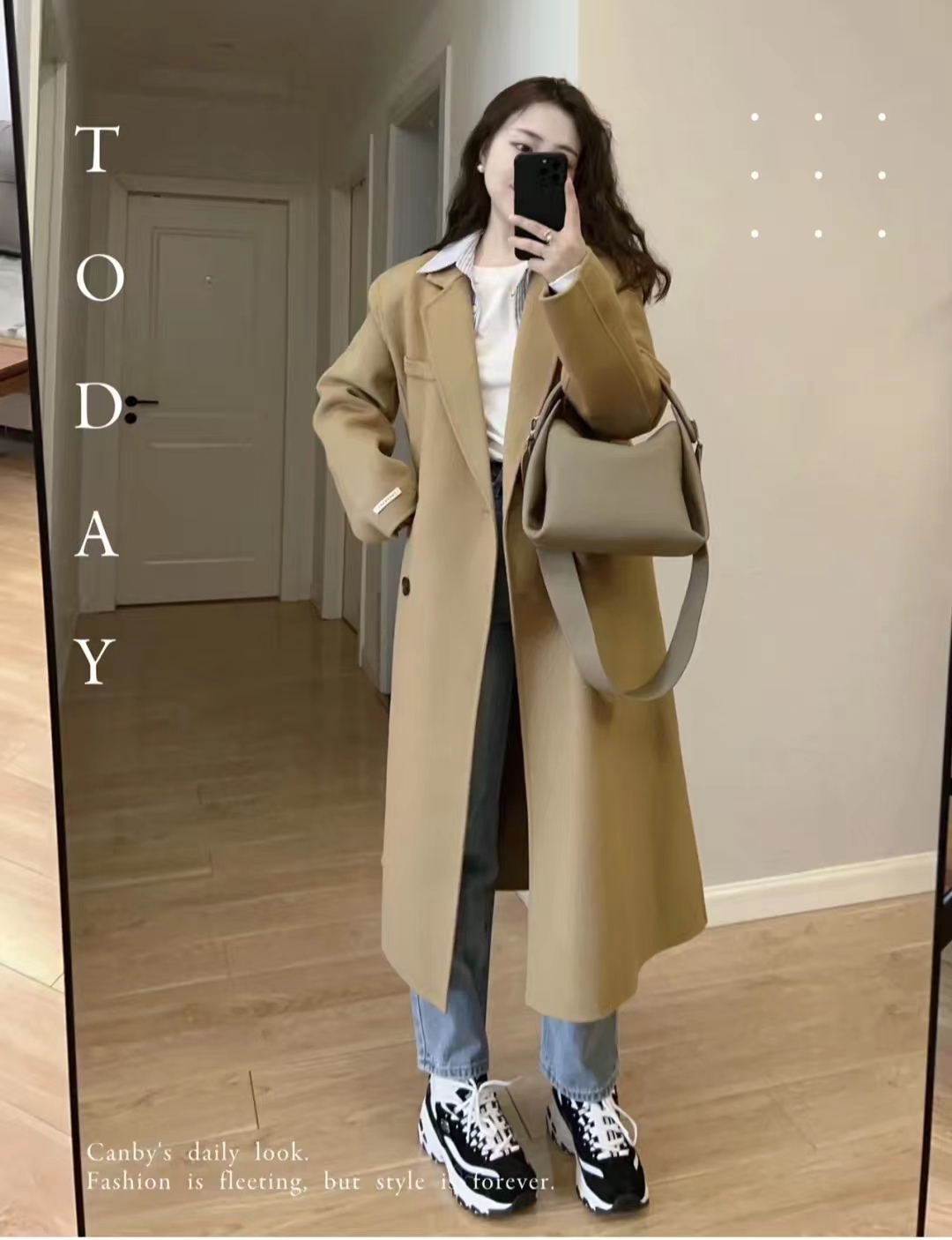 驼色浴袍大衣怎么搭配更高级,大衣棉服驼色穿搭女秋冬