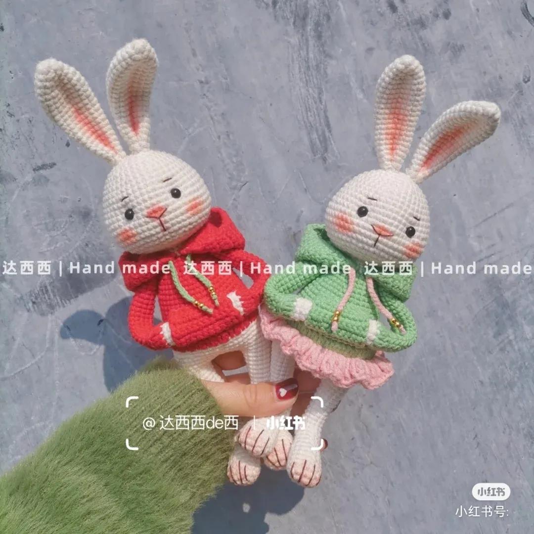 网红兔子钩针图解,钩针玩偶兔子图解