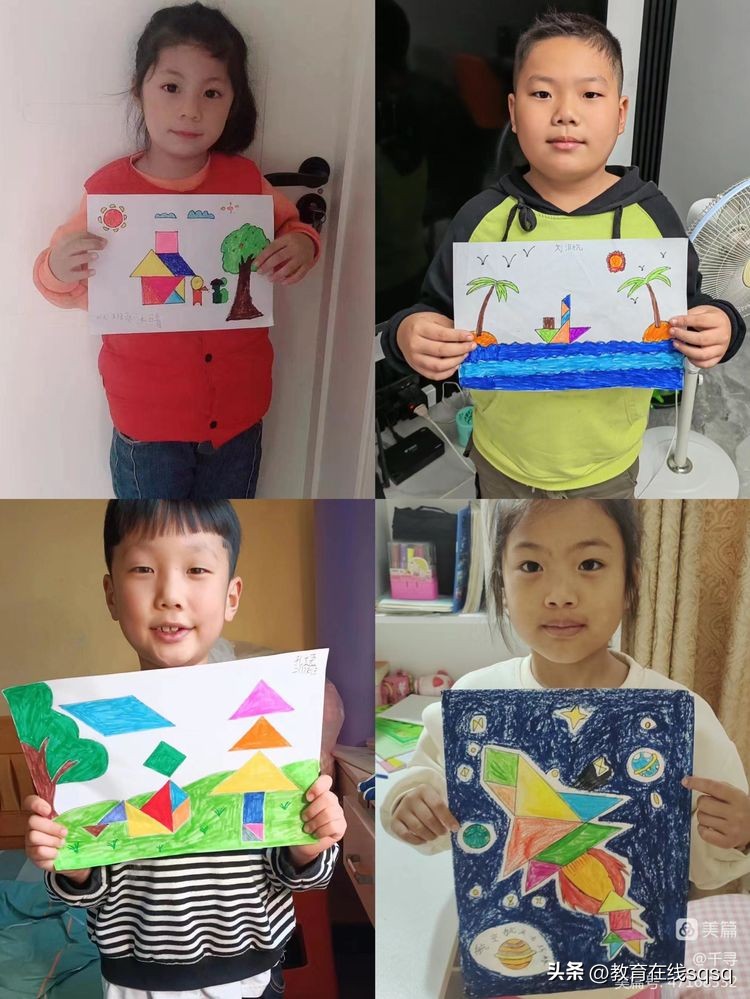 七巧板拼图美丽校园,七巧板拼贴画一年级