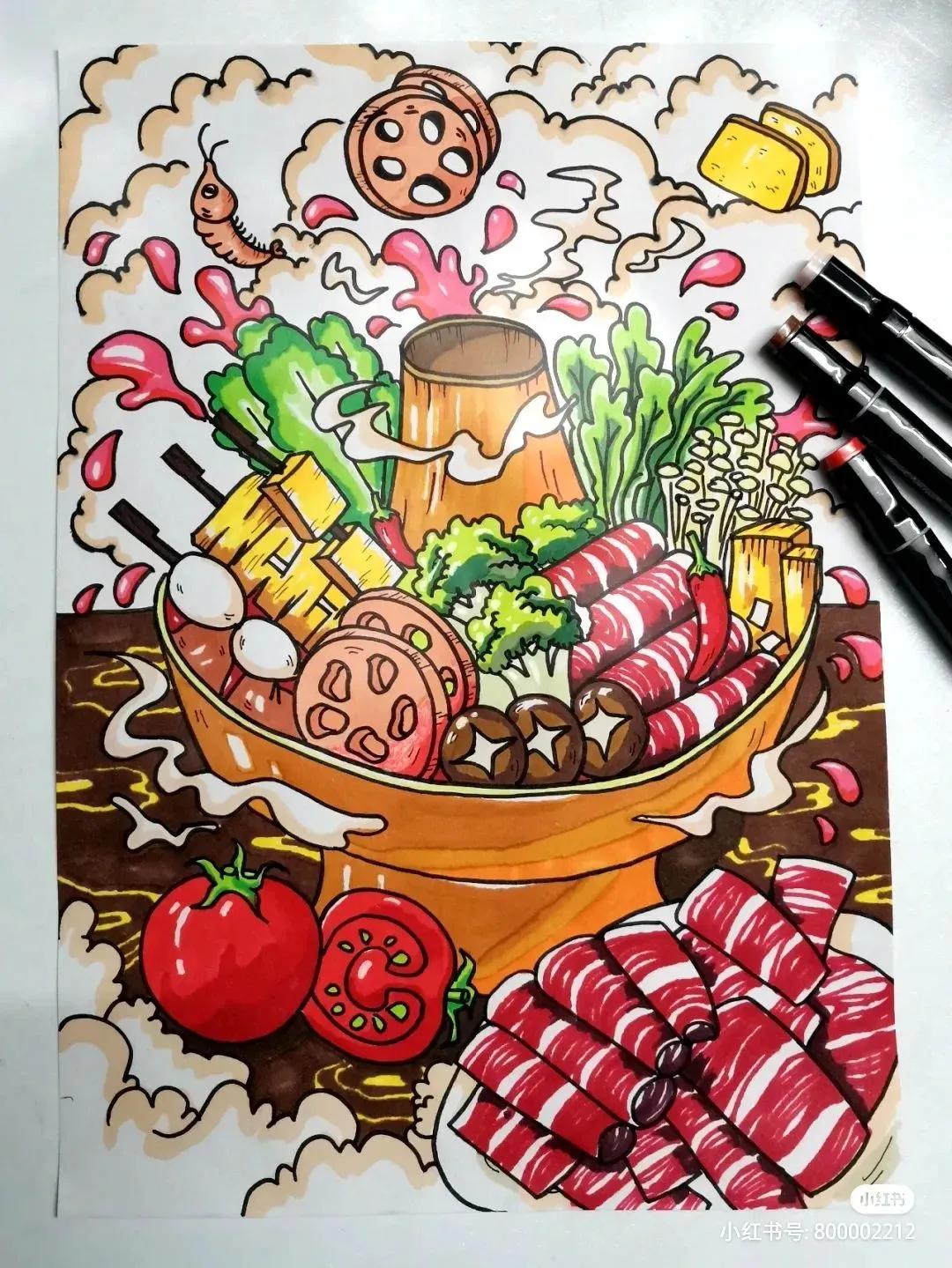 冬天吃的10种美食绘画,餐饮海报创意儿童绘画启蒙