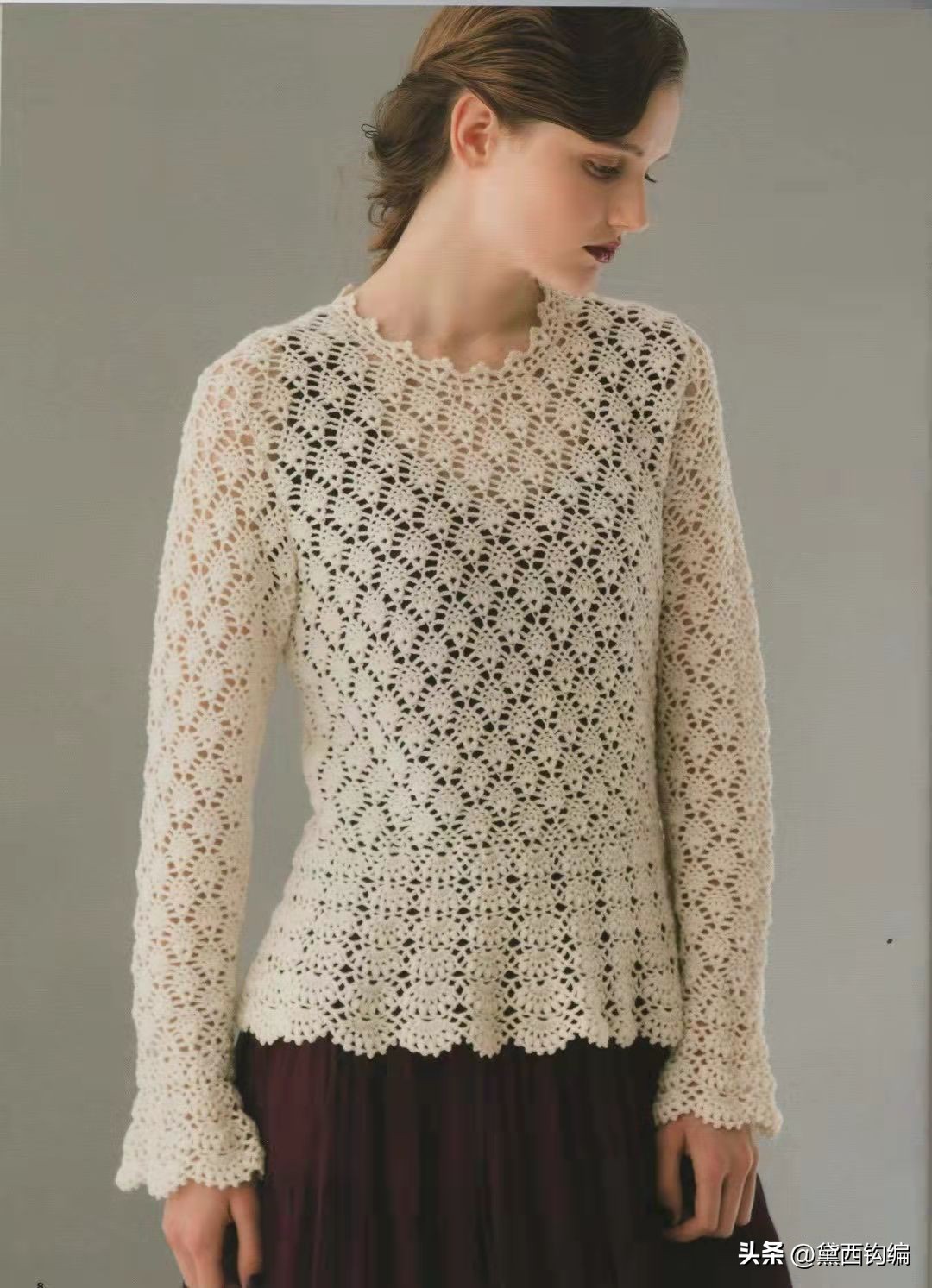 钩菠萝花套头衫详细完整的图解,手编菠萝钩针套头衫