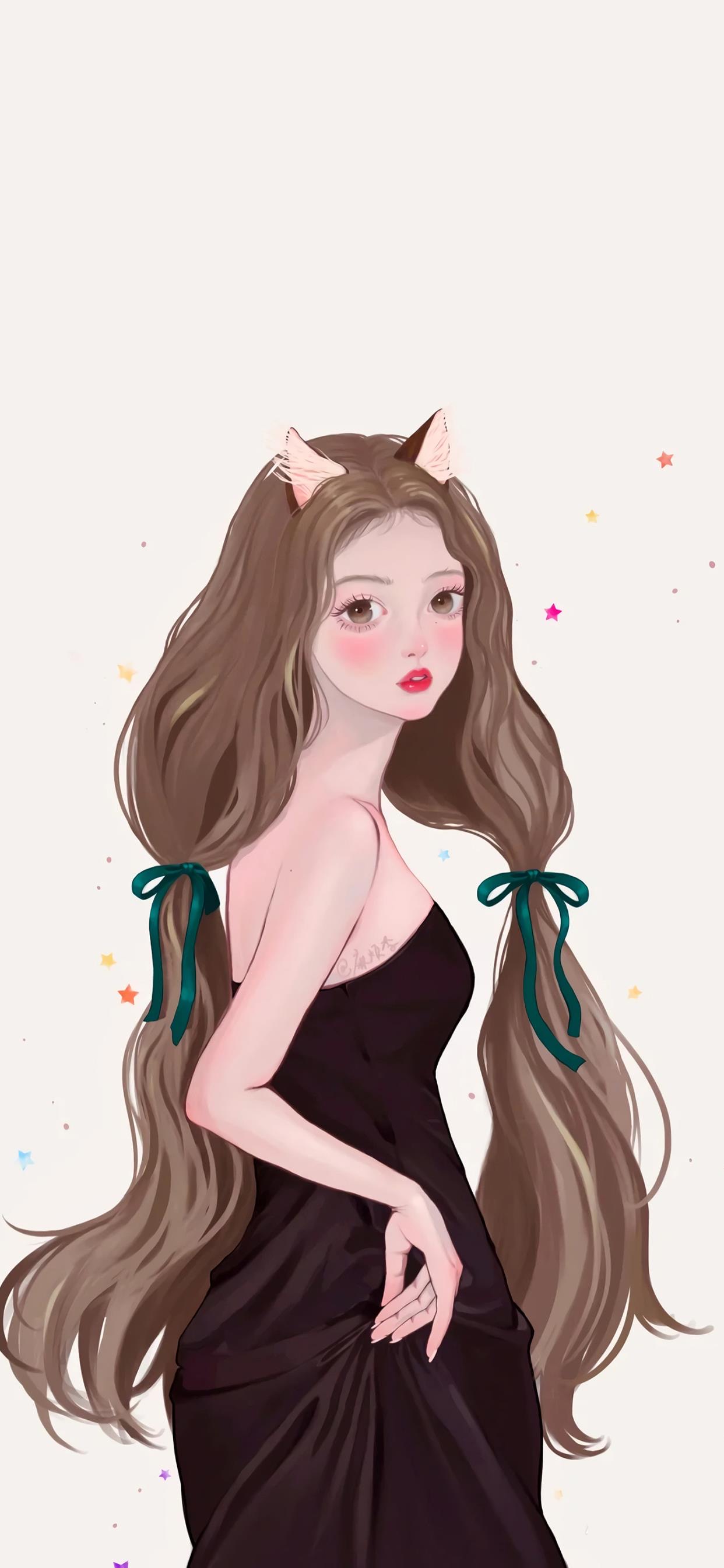 高级感壁纸女生插画,少女的柔情插画壁纸