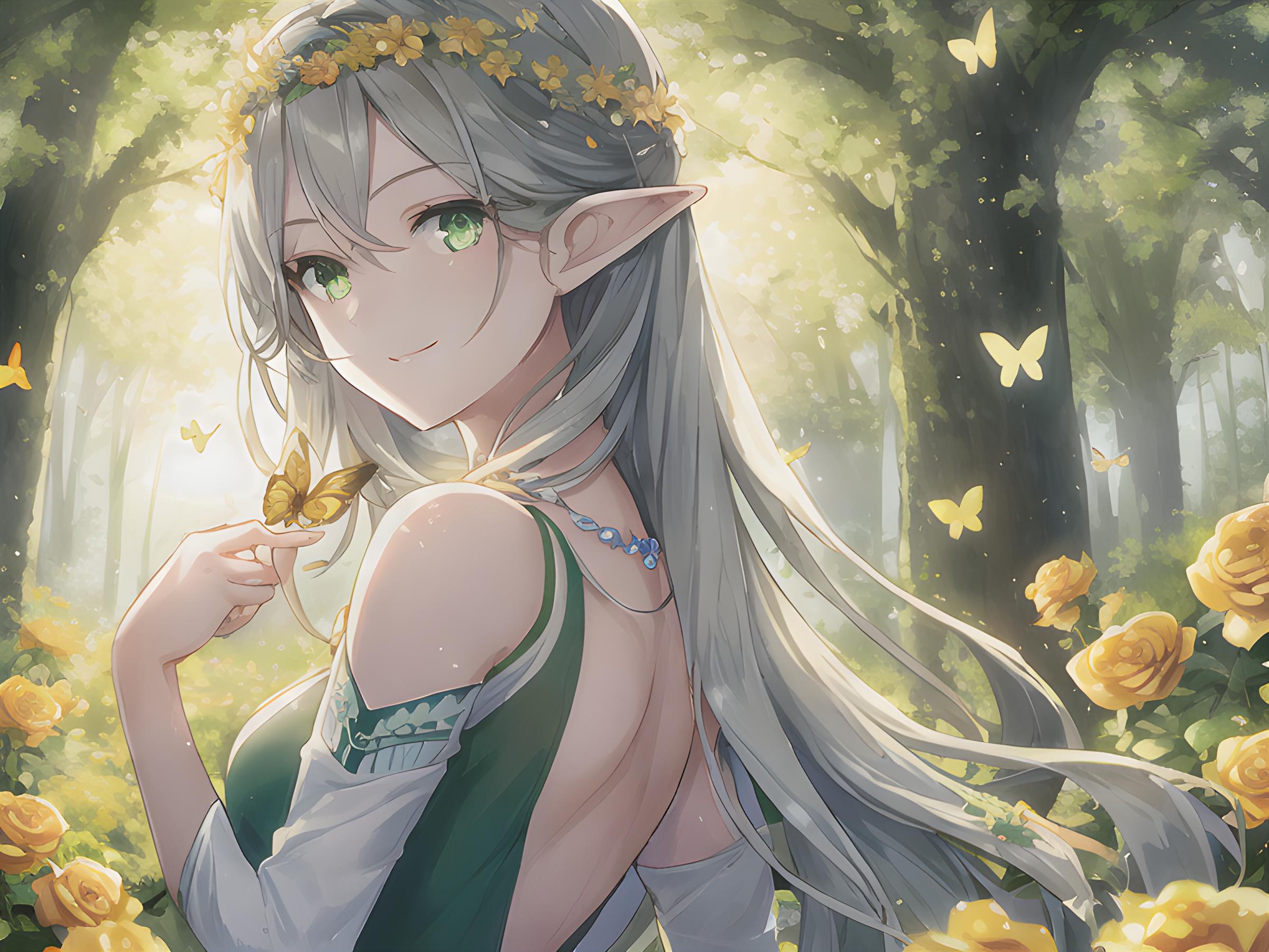 少女清新阳光二次元公主壁纸,森系精灵女神静态高清壁纸