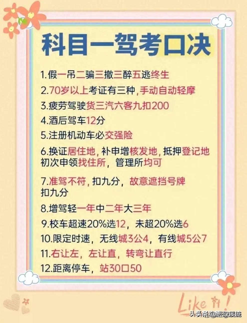 最新最全驾考口诀科目一,科目一驾考宝典速记口诀