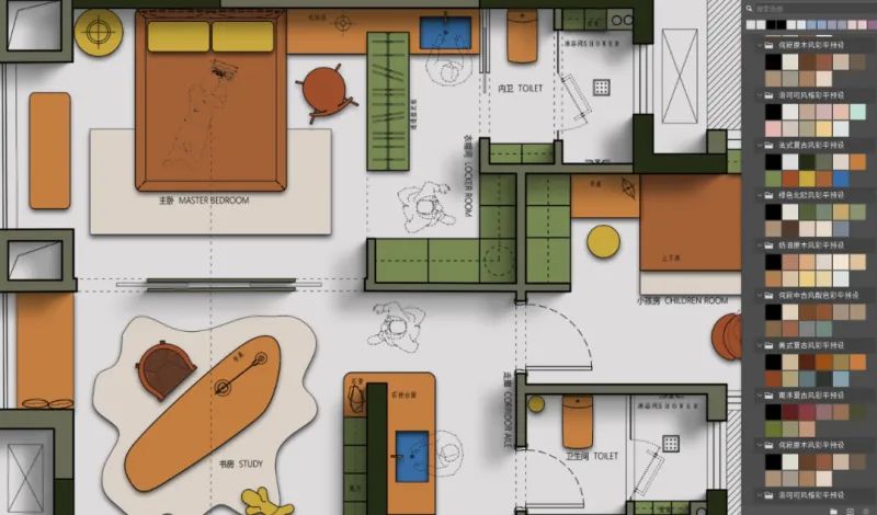 用了这PS材质配色预设，轻松搞定彩平图