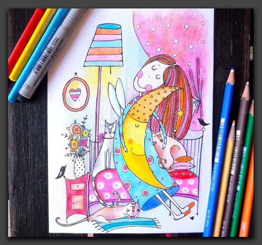 一眼让人惊艳的彩铅画,100幅适合零基础的彩铅画