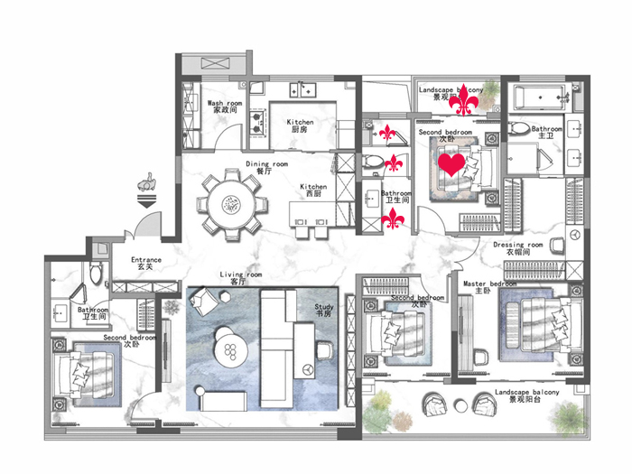 央玺143平改5房,好户型四室两厅