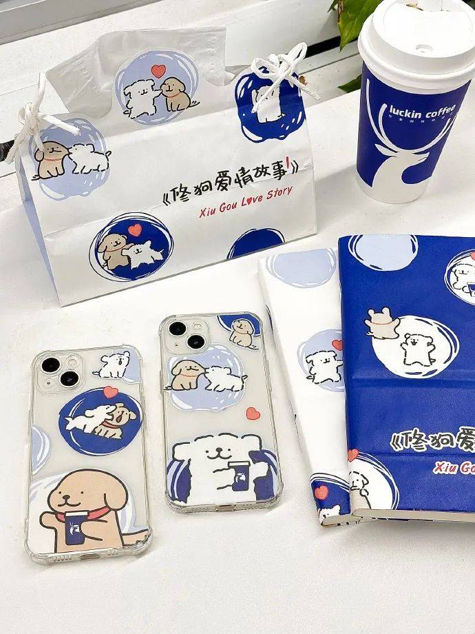 瑞幸x线条小狗联名照片,瑞幸七夕联名线条小狗表情包