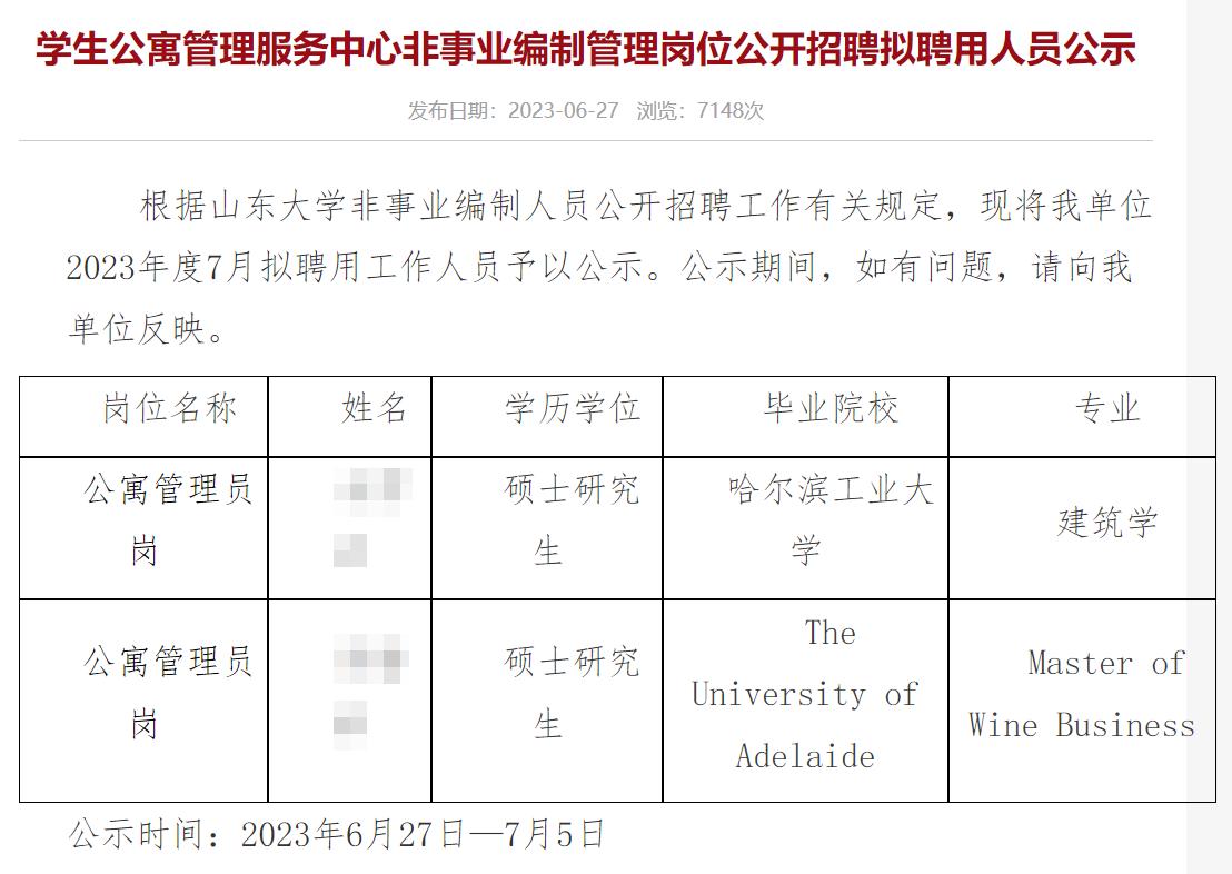 山大拟聘海归硕士为宿管,山东大学拟聘用硕士为宿管